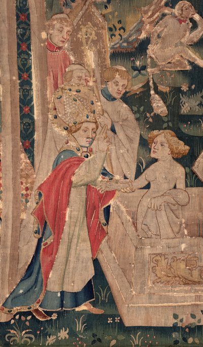 Historie Saint Piat a Saint Eleuthère, scéna 12: Vzkříšení dcery tribuna Maloobchodní. od Unknown artist