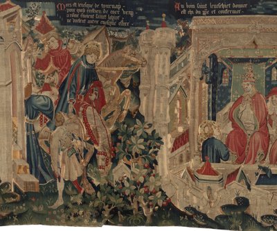 Historie Saint Piat a Saint Eleuthère, scéna 8: Saint Éleuthère jede do Říma, aby přijal investituru od Unknown artist
