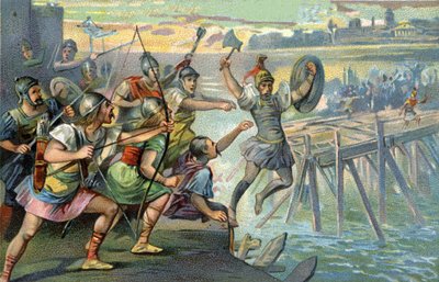 Horatius Cocles (Horatius Le Borgne), legendární hrdinové bránící jediný most přes Tiberu, zatímco mladou římskou republiku ohrožoval Etrus Lars Porsenna, 507 př. Kr. od Unknown artist