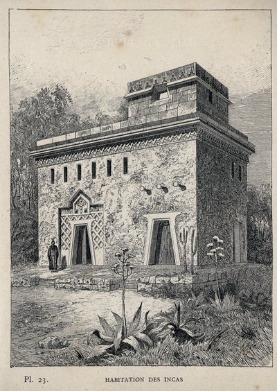 Housing of the Incas - rytina z roku 1889 v „Historie lidského obydlí na Světové výstavě v roce 1889, pan Charles GARNIER - Librairie centrale des beaux-arts Paris 1889 od Unknown artist