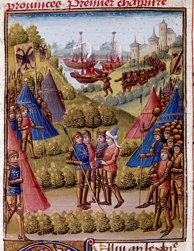 Jak Římané opouštějí provincie své říše Miniatura z „“Římské historie““ (Ad urbe condita) od Tite Live (59 př. nl-17 n. l.) (Titus Livius), přeložil Pierre Bressuire (ms. 310) 1450-1500 Chantilly, Musee Conde od Unknown artist