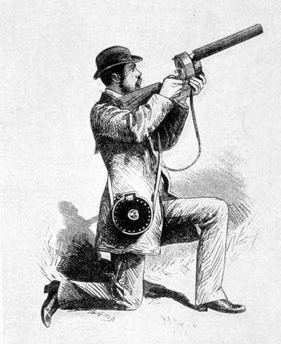 Jak byla puška Etienna Julese (Etienne-Jules) Mareyho použita k fotografování ptáků. od Unknown artist