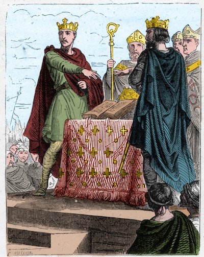Stoletá válka: Zachází s Bretigny dne 8. května 1360 na hradě Bretigny (poblíž Chartres), mezi zplnomocněnci anglického krále Edwarda III. a zmocněnci Karla, syna francouzského krále Jana II. od Unknown artist