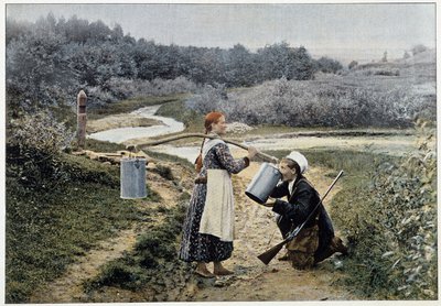 Lovec a dívka u fontány (Rusko) - fotografie, konec 19. století od Unknown artist