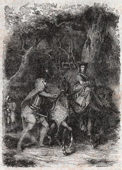 Hypalca Arreted by Rodomont – 1851 rytina z „“Furious Roland““ (Orlando furioso) (16. století) od Ludovica Ariosta, známého jako Ariosto – vydání přeložené z italštiny hrabětem z Tressanu a vydané Gustavem Harvardem 1851 od Unknown artist
