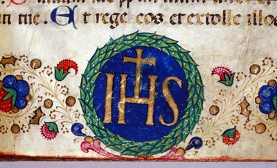 IHS křesťanský symbol, jehož význam je Ježíš. Rukopis 15. století. od Unknown artist