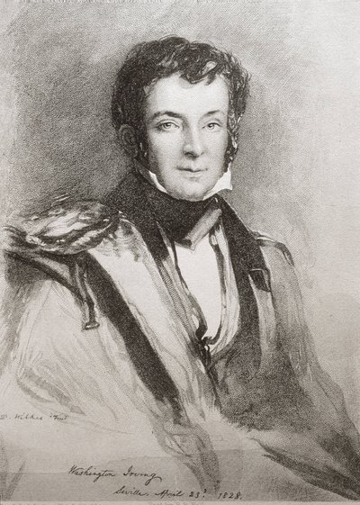 IRVING, Washington (1783-1859). Americký spisovatel a historik. Portrét pořízený v Seville (1828). Litografie. od Unknown artist