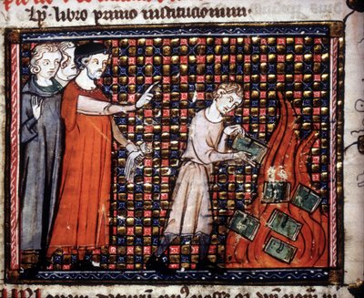 Obrazoborci házeli do ohně miniaturní rukopisy. Rukopis 14. století. od Unknown artist