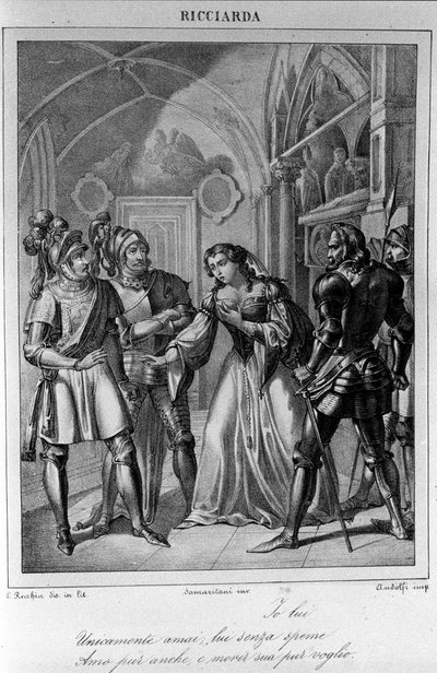 Ilustrace k dějství III „Ricciarda“ od italského básníka a dramatika Ugo Foscolo (1778-1827) 19. století od Unknown artist
