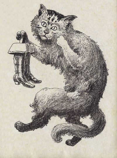 Ilustrace k „“Le chat Botte“, příběh Charlese Perraulta (1628-1703), francouzského spisovatele. Anonymní ilustrace. Snímky Marcel Vagne, Jarville Nancy, nedatováno (konec 19. století). od Unknown artist