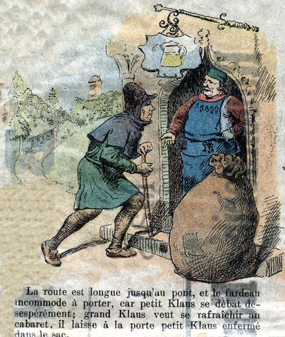 Ilustrace konce 19. století k pohádce Hanse Christiana Andersena (1805-1875) „Grand Claus and Little Claus“ (Klaus). Soukromá sbírka. od Unknown artist