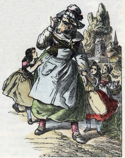 Ilustrace pohádky „Dobrá máma ovečka““. V „“ Pohádky z domova pro nejmenší““. Anonymní rytina 19. století. od Unknown artist