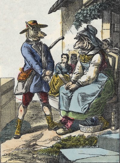 Ilustrace pohádky „Dobrá máma ovečka““. V „“ Pohádky z domova pro nejmenší““. Anonymní rytina 19. století. od Unknown artist