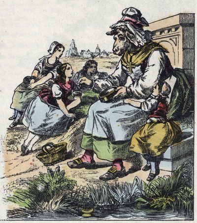 Ilustrace pohádky „Dobrá máma ovečka““. V „“ Pohádky z domova pro nejmenší““. Anonymní rytina 19. století. od Unknown artist