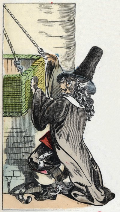 Ilustrace příběhu „Strašný Raminagrobis a myši“““ postava kreslí bajky Jeana de la Fontaina. V „“ Pohádky z domova pro nejmenší““. Anonymní rytina 19. století. od Unknown artist