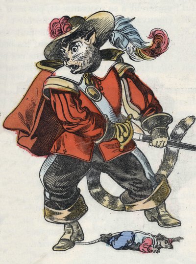 Ilustrace příběhu „Strašný Raminagrobis a myši“““ postava kreslí bajky Jeana de la Fontaina. V „“ Pohádky z domova pro nejmenší““. Anonymní rytina 19. století. od Unknown artist