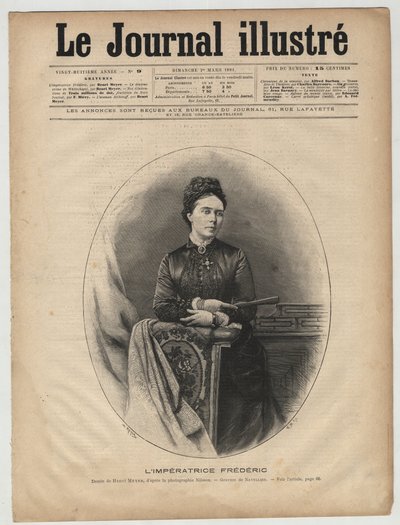 Impress Frederic - Victoria ze Spojeného království (1840-1901) Victoria Adelaide Marie Louise ze Spojeného království, královská princezna Velké Británie a Irska -Victoria, princezna Royal (císařovna Frederick) - obálka „The Illustrous Journal“ z března 1 od Unknown artist