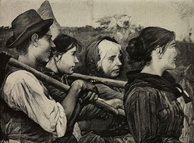 V polích, obraz Egista Ferroniho (1835-1912), rytina F. Cantagalliho podle fotografie G. Brogiho z L