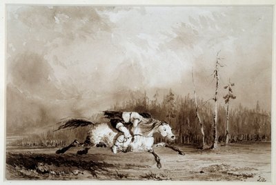 Indián z Ameriky: „“ Kůň cválající nesoucí svázaného muže““ Anonymní kresba. 19. století La Rochelle, Musee du Nouveau Monde od Unknown artist