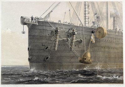 Instalace podmořského kabelu v roce 1858 (orientační bóje) - v „The Atlantic telegraph“ W. H. Russela, kolem roku 1860 od Unknown artist
