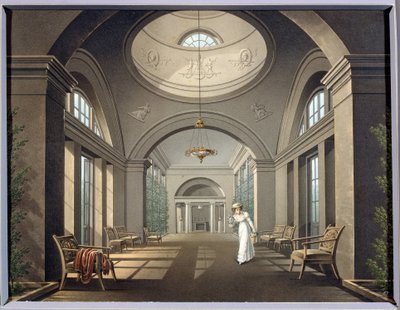 Interiér voliéry v Pavlovském paláci. Anonymní malování. Akvarel a tuš, polovina 19. století. Klasicismus. Státní muzeum pod širým nebem Palác Pavlovsk, Petrohrad. od Unknown artist