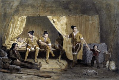 Interiér eskymácké krabice, Frederikshaab, Grónsko - litografie od Unknown artist