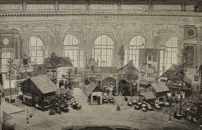 Mezinárodní pavilon na Mezinárodní výstavě ve Vídni, Rakousko, rytina z Huberovy fotografie z L