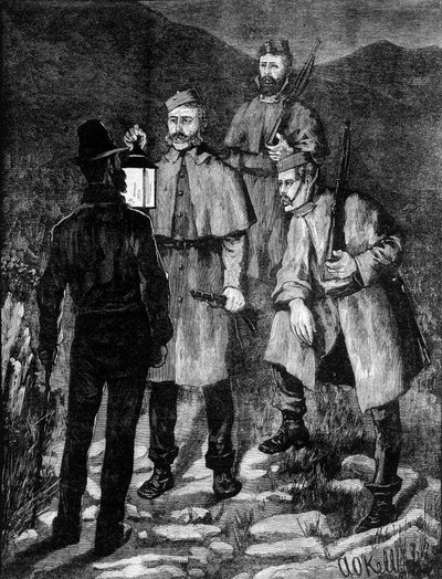 Hlídka irské policie kontrolující podezřelého (1881). od Unknown artist