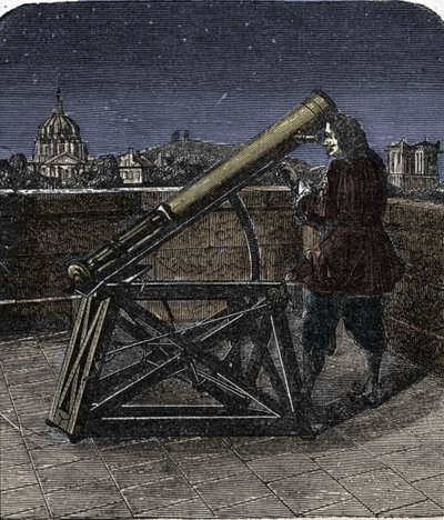 Isaac Newton (1642-1727) anglický fyzik pomocí svého dalekohledu. od Unknown artist