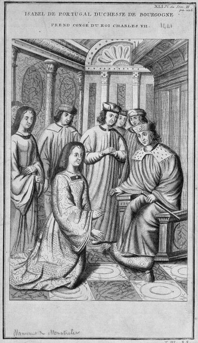 Isabella Portugalská (1397-1472) Vévodkyně z Burgundska se ujímá krutého krále Karla VII. od Unknown artist