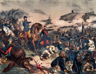 Italská kampaň z roku 1859 nebo druhá italská válka za nezávislost: Napoleon III (1808-1873) v bitvě u Solferina, 24. od Unknown artist