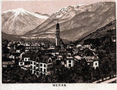 Italské Tyrolsko: pohled na město Meran (Merano). v „“ Svět ilustruje 168 pohledů““ Nedatováno (konec 19. století) od Unknown artist