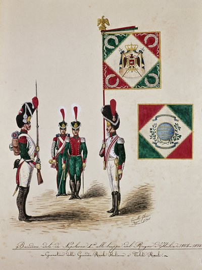 Vlajka italské armády v dobách Napoleona I. (rytina od Unknown artist