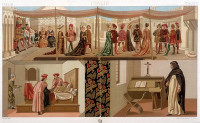 Italské kostýmy 15. století. V „historickém kostýmu“ od A. Racineta od Unknown artist