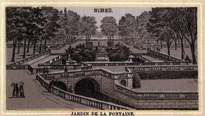 Jardin de la Fontaine v Nimes (Gard, Languedoc-Roussillon). Chromolitografie konce 19. století. od Unknown artist