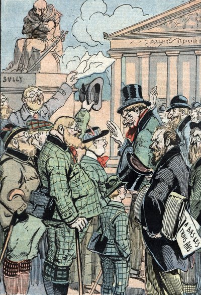 Jean Jaures Sjednocení socialisté proti zákonu o tříleté vojenské službě zastoupeni Němci, červen 1914 (Němci podporující sjednocené socialisty vedené Jeanem Jauresem proti zákonu o tříleté vojenské službě, červen 1914) Karikatura z "Le pelerin" 19/07/1914 od Unknown Artist