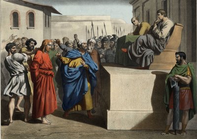 Ježíš Kristus před Pilátem Pontským (Pontius Pilatus). Anonymní rytina z poloviny 19. století. od Unknown artist