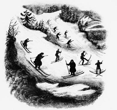 Jeux du Nord: lyžaři po stopě - rytina, konec 19. století. od Unknown artist