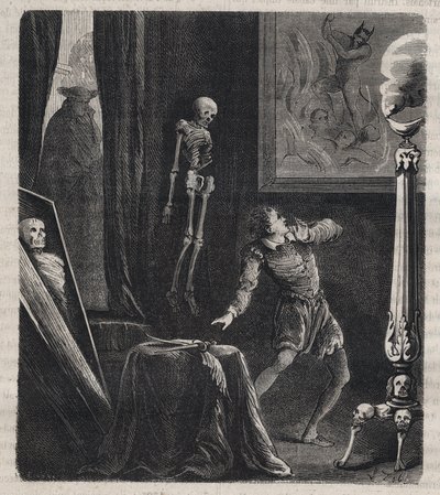 John Chatel (Chastel) (1575-1594) zavřený jezuity v meditační komnatě - před jeho pokusem o atentát na francouzského krále Jindřicha IV. dne 27. prosince 1594. Rytina z roku 1879 v „Histoire des societes secretes, politiques et religieuses“ podle od Unknown artist