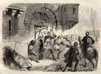 John II Comnenus, byzantský císař - Císař Jan II Comnene (1087-1143) v čele Řeků, kteří řídili dveře jeho paláce v Konstantinopoli - rytina v „“ Illustrous Popular Dictionary““ - 1864 - od Josepha Decembra a Edmonda Alloniera - od Unknown artist