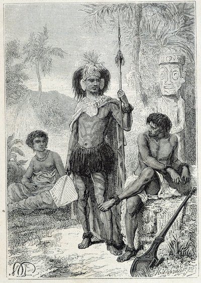 Cesta kapitána Jamese Cooka (1728-1779): domorodí obyvatelé Markézských ostrovů – ilustrace převzata z „Velkých námořníků 18. století““ od Unknown artist