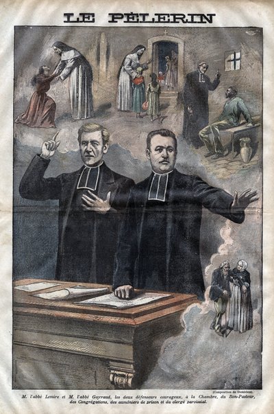 Jules Auguste Lemire (1853-1928) a Hippolyte Gayraud (1856-1911), francouzští duchovní a politici, zástupci -rytina v „Le-Pelerin“ z roku 1899 od Unknown artist