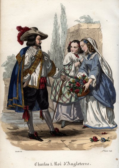 Anglický král Karel I. (Charles I. Stuart) (1600-1649) svádějící mladé ženy. Rytina z roku 1842 v „Histoire des Popes““ od Maurice Lachatre. Soukromá sbírka. od Unknown artist
