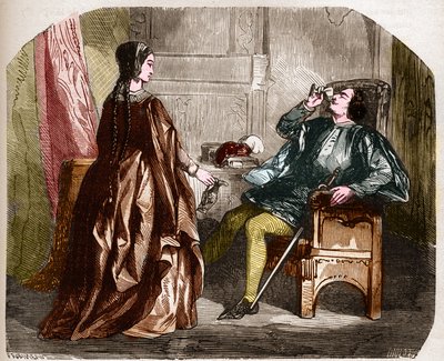Francouzský král Karel VI., známý jako Karel Dobrý Aime, pak Karel Fol (1368-1422) se svou milenkou Odinette (Odette) de Champdivers. Rytina do „Dějiny prostituce a zhýralosti mezi všemi národy světa od Antiquitže do r. od Unknown artist