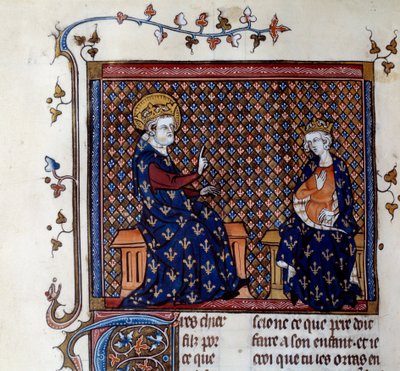 Král Ludvík IX. (1214-1270) učí mistra krále svého syna, budoucího miniaturu Filipa III. z rukopisu ze 14. století. Chantilly, Conde Museum od Unknown artist