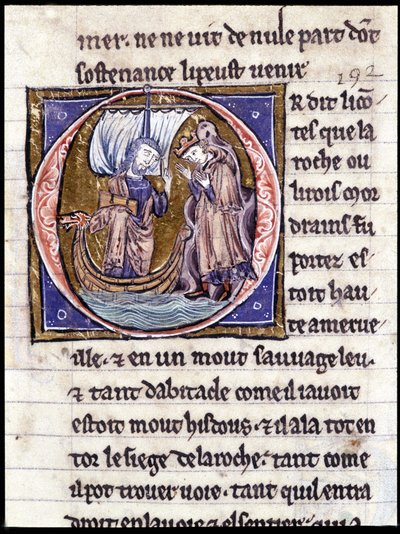 král Modreius. Rukopis: Dobytí Saint Gréal, napsaný 717 let po umučení našeho pána. Bibliotheque Municipale de Rennes, ms. 255 (Sbírka románů Kulatého stolu); Paříž od Unknown artist