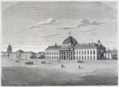 Vojenská škola Invalidovny při pohledu z Champ de Mars - rytina, c.1830 od Unknown artist