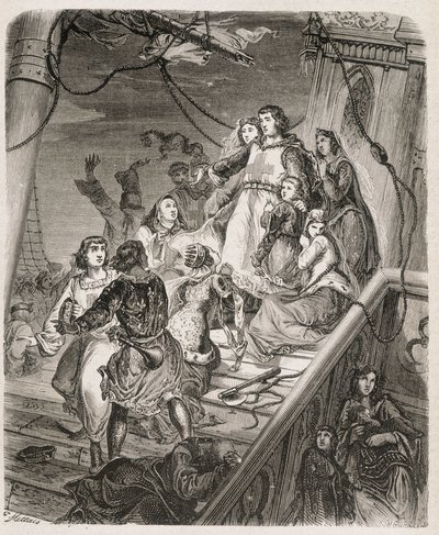 La galère de Saint Louis - v „Dějinách papežů, králů, královen, císařů napříč staletími““ od Maurice Lachatre 1857 od Unknown artist