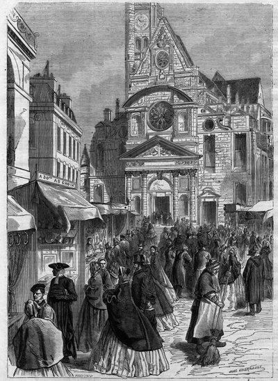 Novéna svaté Genevieve v Saint Etienne du Mont (Saint-Etienne-du-Mont) v Paříži - rytina v „“Le Journal Illustrée““ od Unknown artist