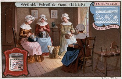 Krajkařská dílna, Valenciennes, reklama Liebig v. 1895 od Unknown artist
